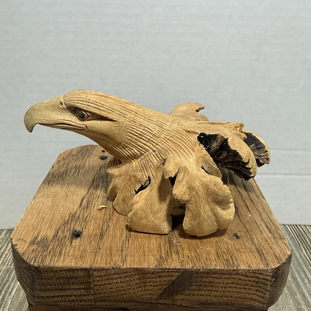 Hand Carved Eagle Wooden With Raw Edge Patriotic